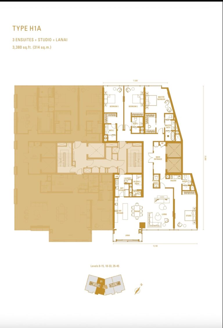 H1A 3380 sf. ( 314 sq. m )